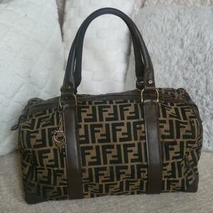 FENDI Zucca Zucchino Vintage Boston 30 Canvas Bag  FF Monogram Logo..w/COA..